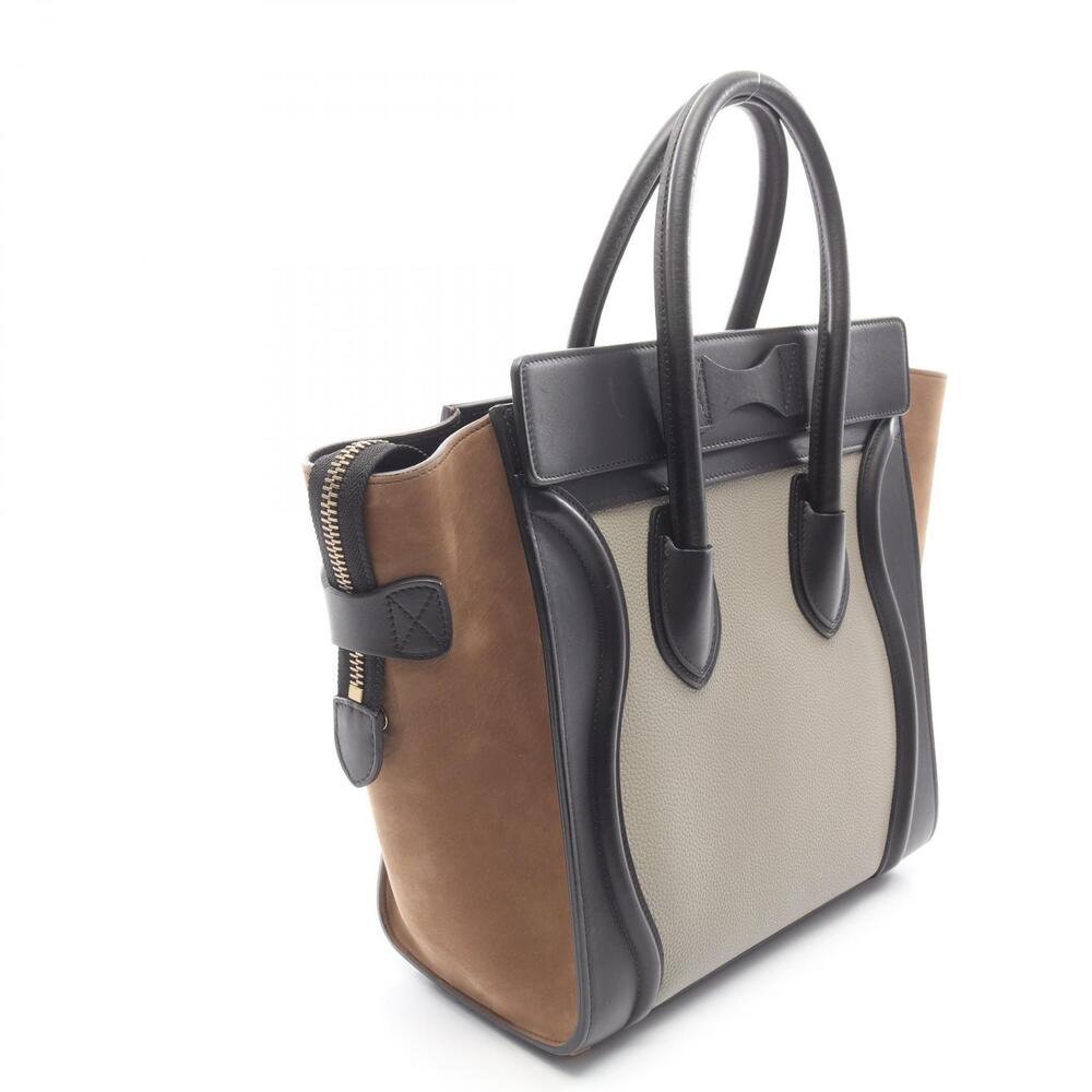 Celine Tote Bag Leather Shopper Gray Black Luggage